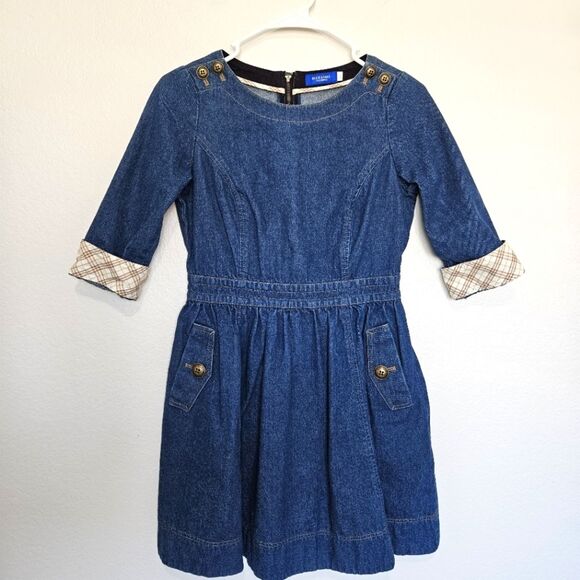 Crestbridge Burberry Blue Label | Cotton Plaid Denim Dress JP Japan, Womens 36 - Picture 1 of 6